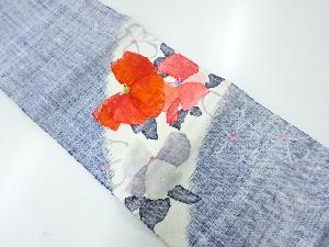 リサイクル　未使用品　手織り真綿紬霞に花模様織出し名古屋帯